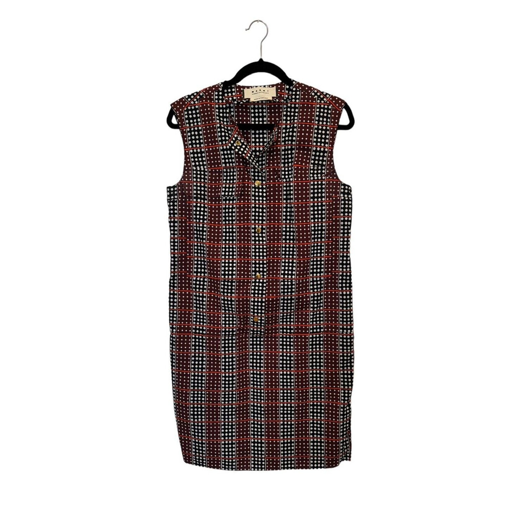 MARNI Vintage Dress Sleeveless Black Red Plaid Button Size 44